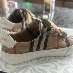 Kids Burberry Tan and White Plaid Sneakers with Velcro Closure